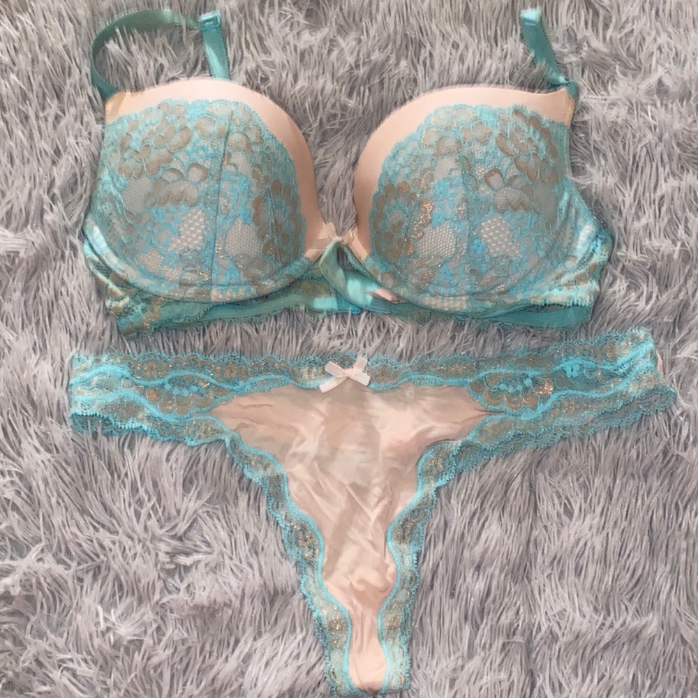 Blue beige bra and panty set 34D